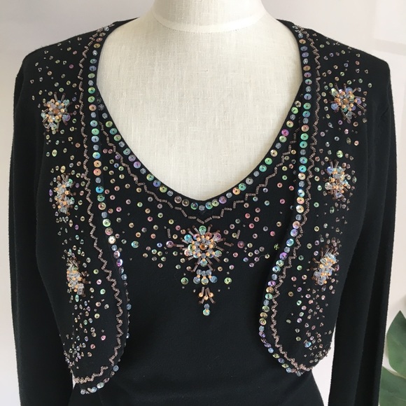 BEADED sequins black sweater twinset - Picture 2 of 8